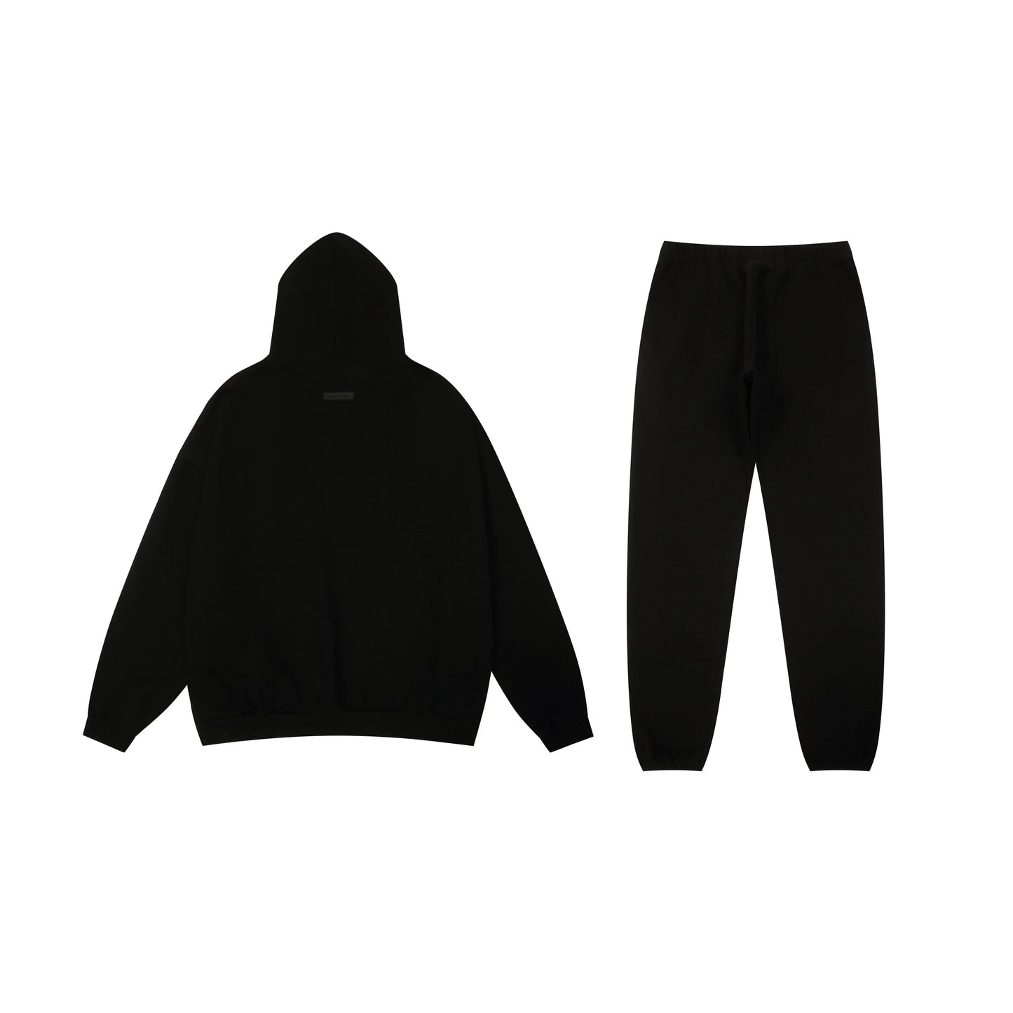 Essentials tracksuit black full set angled view relaxed fit