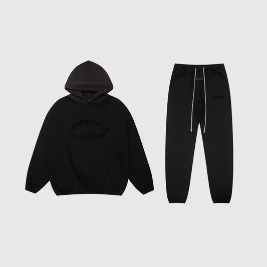 Essentials black daily comfort fleece tracksuit set with relaxed fit by Fear Of God