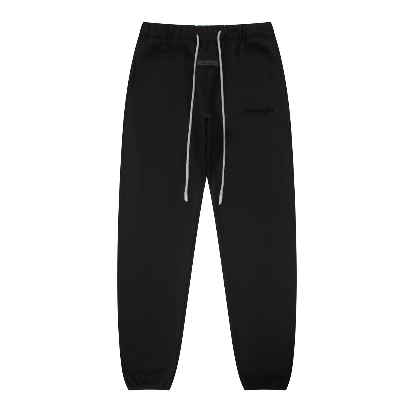 Back view of Essentials black daily comfort fleece tracksuit set by Fear Of God