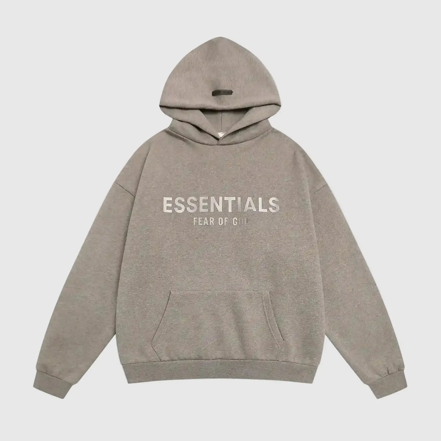 Essentials Dark Heather Oatmeal pullover hoodie front view – Fear of God