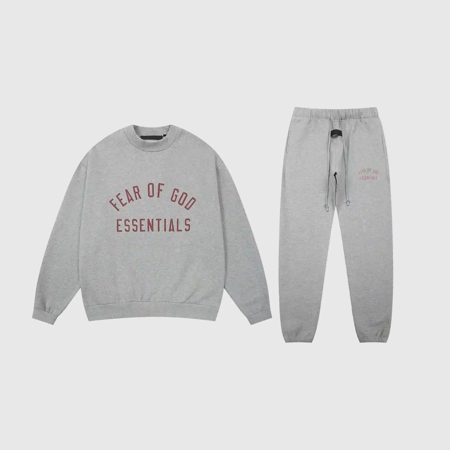 Essentials dark heather oatmeal daily comfort fleece tracksuit set with relaxed fit by Fear Of God