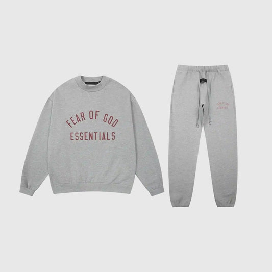 Essentials dark heather oatmeal daily comfort fleece tracksuit set with relaxed fit by Fear Of God