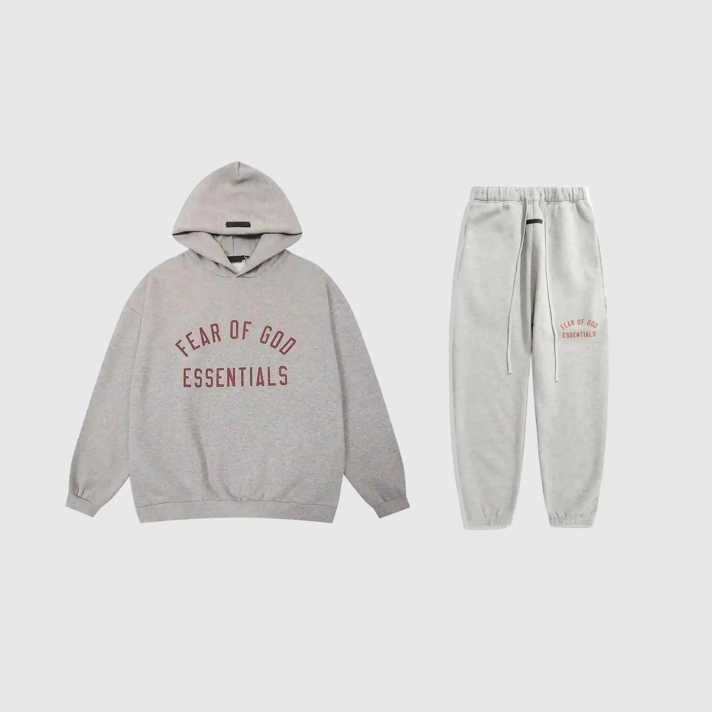 Essentials Light Heather Oatmeal Hoodie Set front view – Fear of God matching set