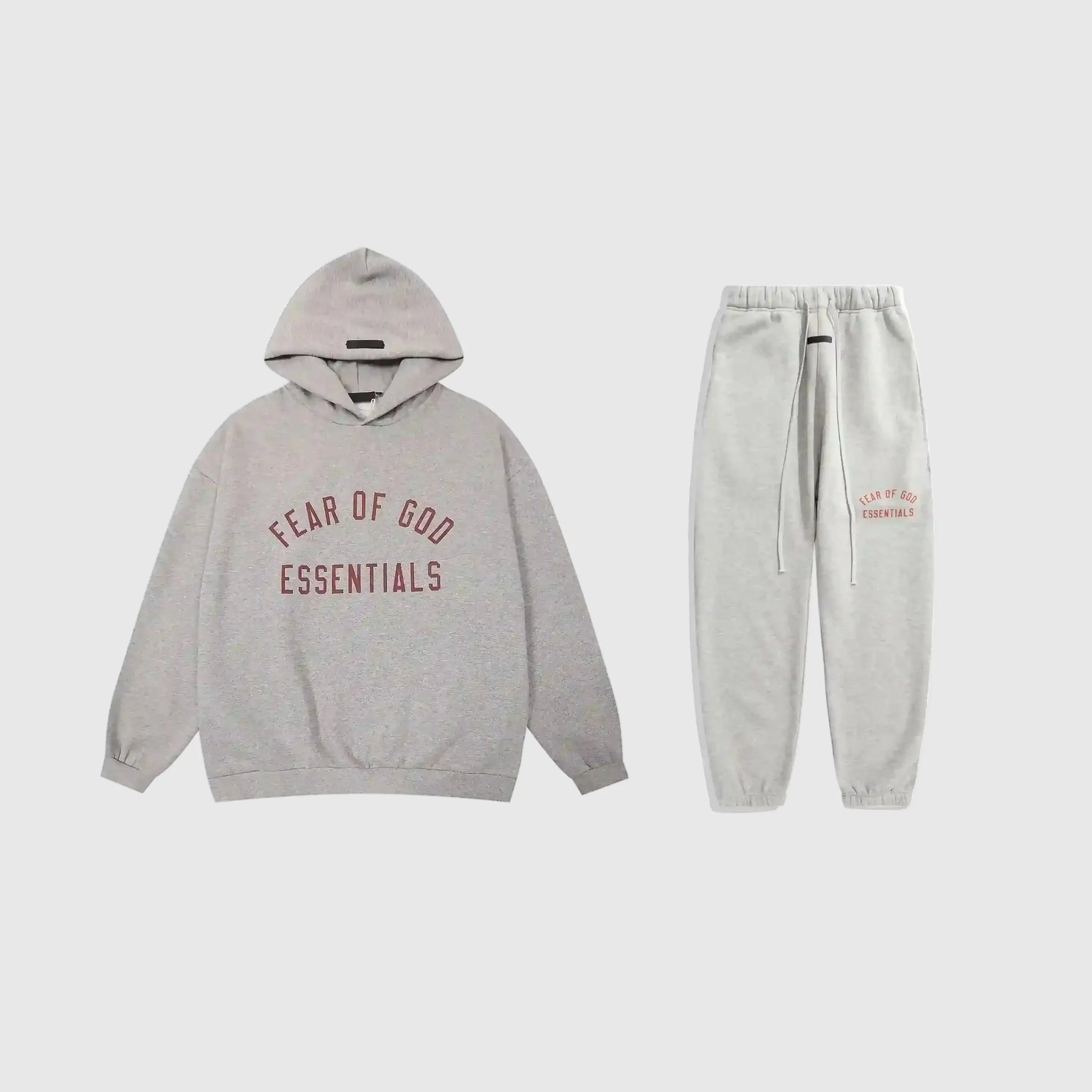 Essentials Light Heather Oatmeal Hoodie Set front view – Fear of God matching set