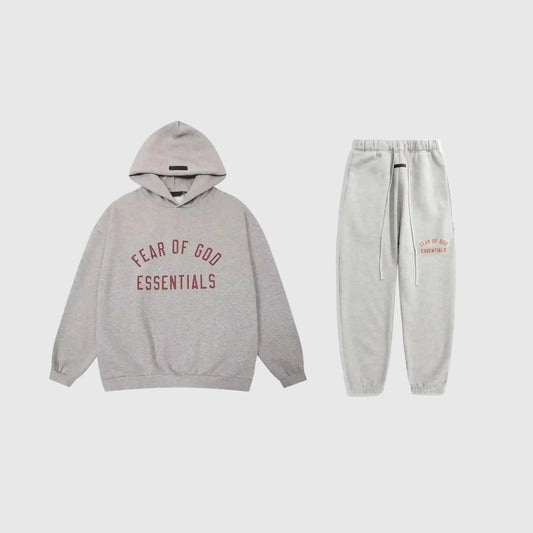 Essentials Light Heather Oatmeal Hoodie Set front view – Fear of God matching set
