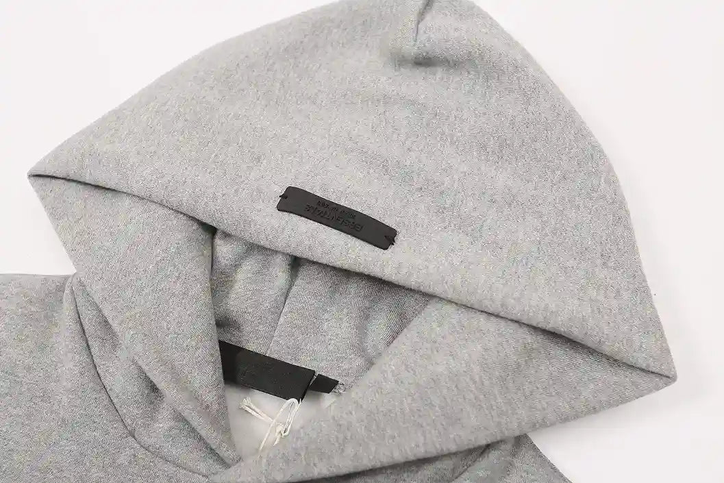 Essentials Light Heather Oatmeal Hoodie Set back view – Fear of God set