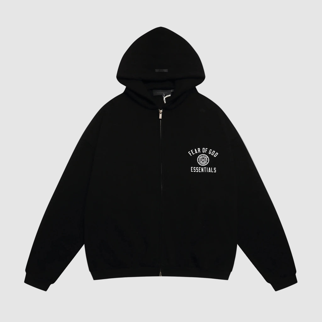 ESSENTIALS Fear Of God Zip Black FOG State Hoodie