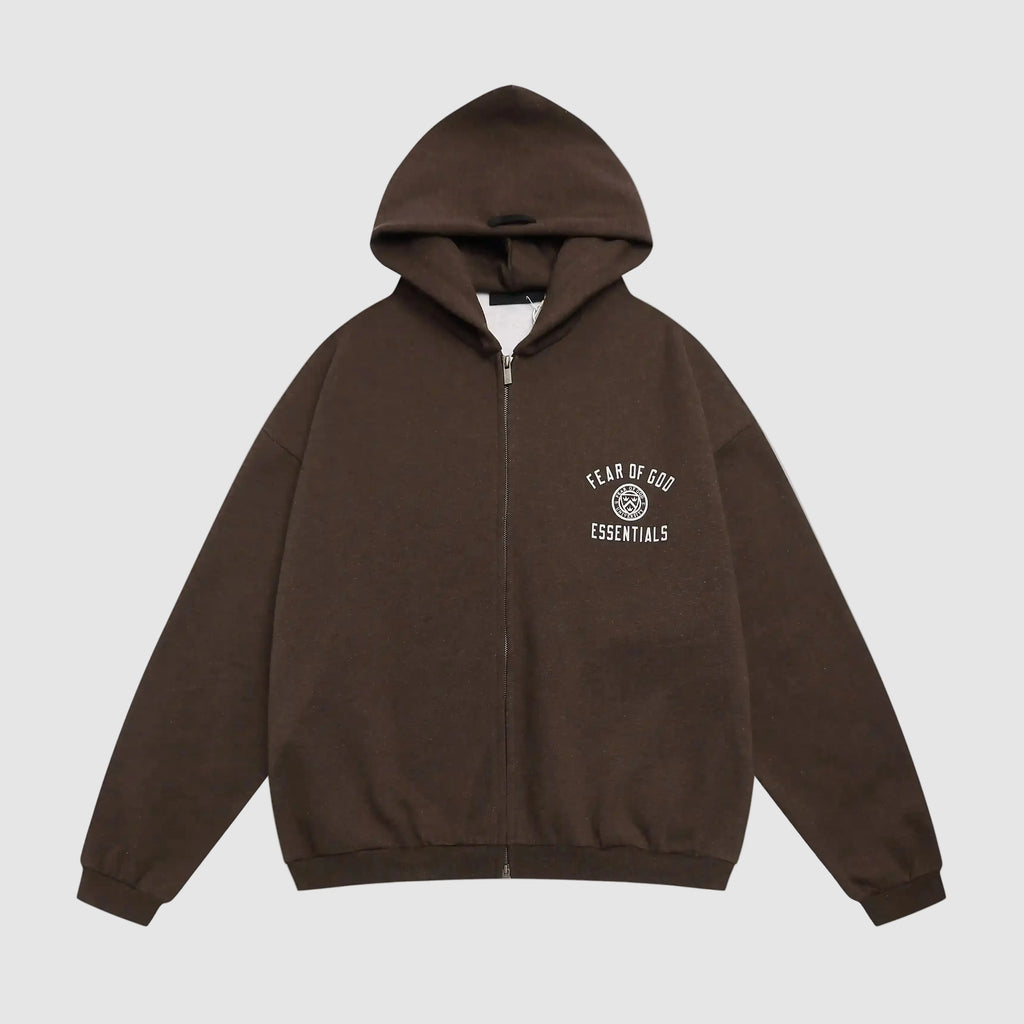 ESSENTIALS Fear Of God Zip Brown FOG State Hoodie