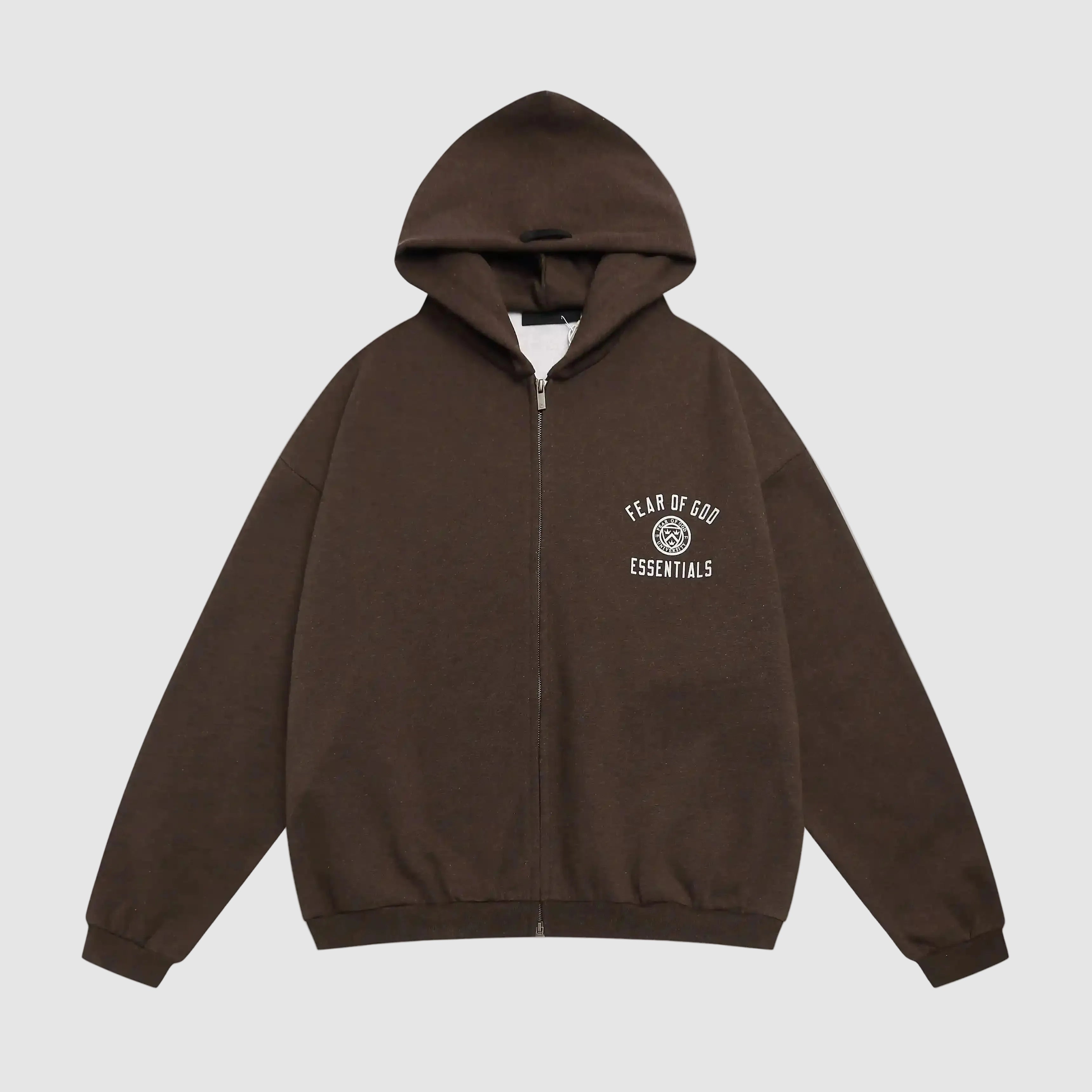ESSENTIALS Fear Of God Zip Brown FOG State Hoodie