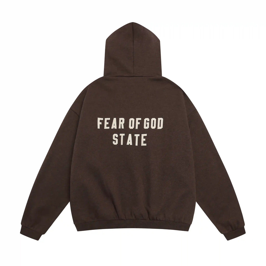 ESSENTIALS Fear Of God Zip Brown FOG State Hoodies