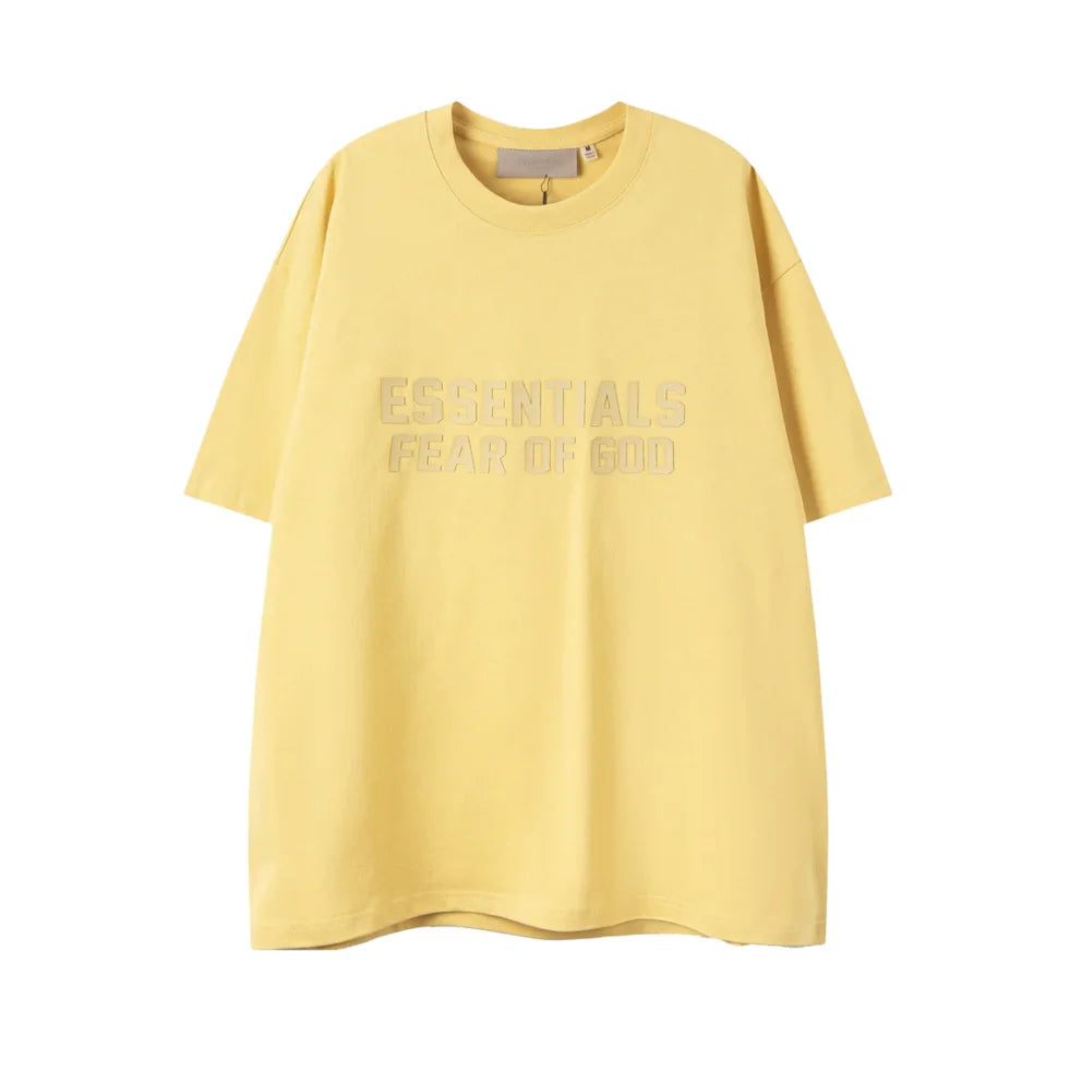 Premium cotton detail on essentials garden yellow t-shirt by Fear of God