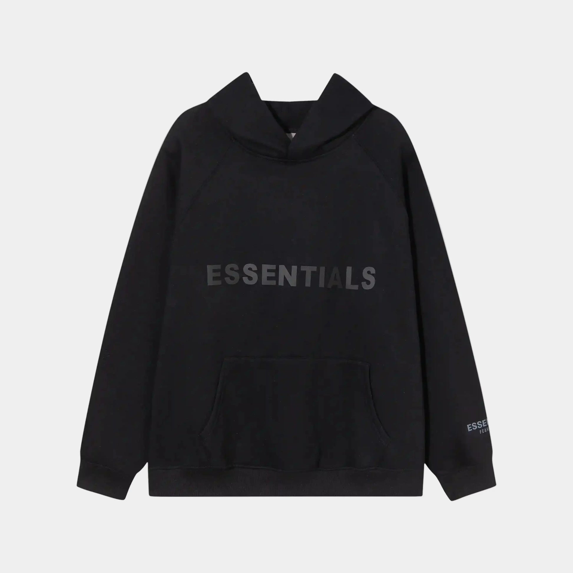 essentials black pullover hoodie relaxed fit streetwear