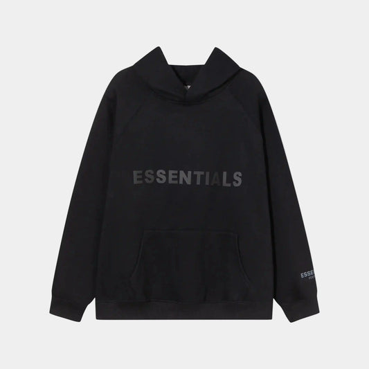 essentials black pullover hoodie relaxed fit streetwear
