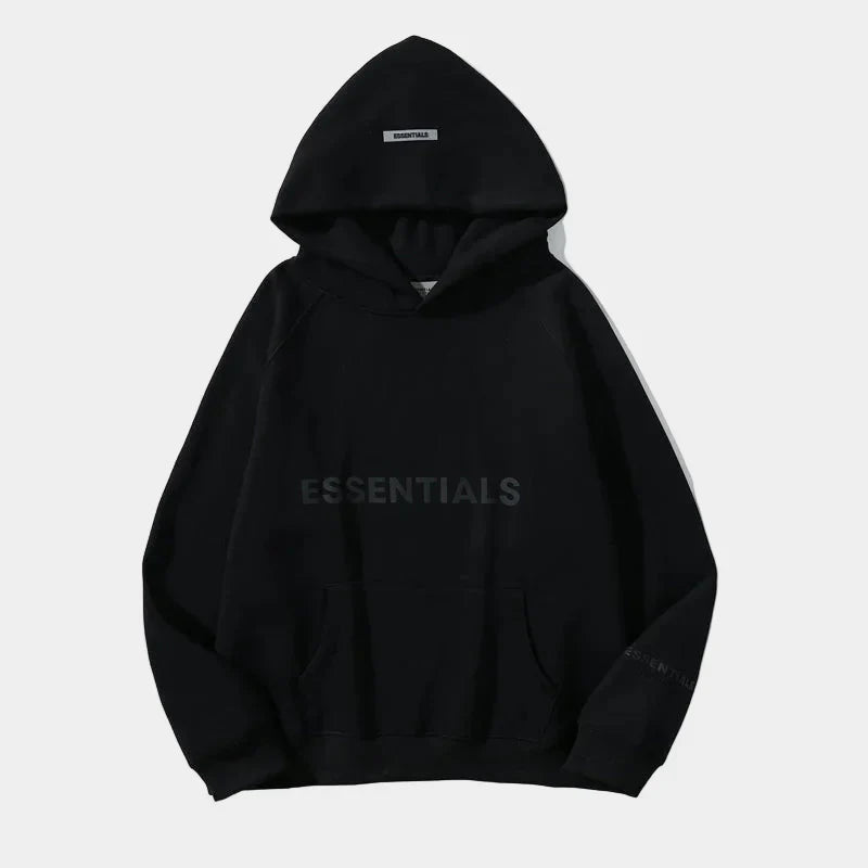 essentials oversized black hoodie relaxed fit streetwear