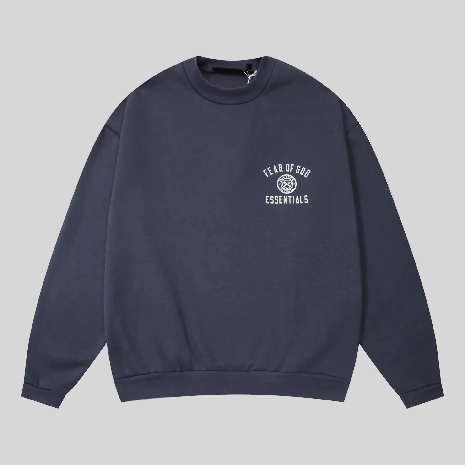 Fear of God Essentials blue crewneck sweatshirt front view core fleece