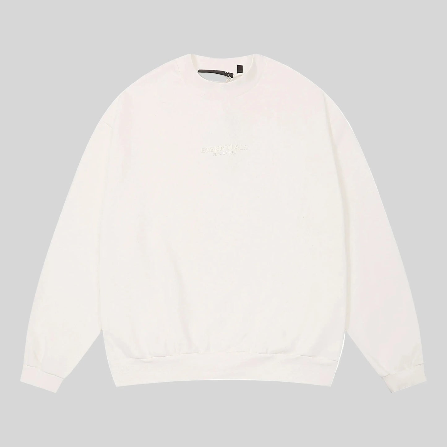 Fear of God Essentials cloud dance crewneck sweatshirt front view core fleece