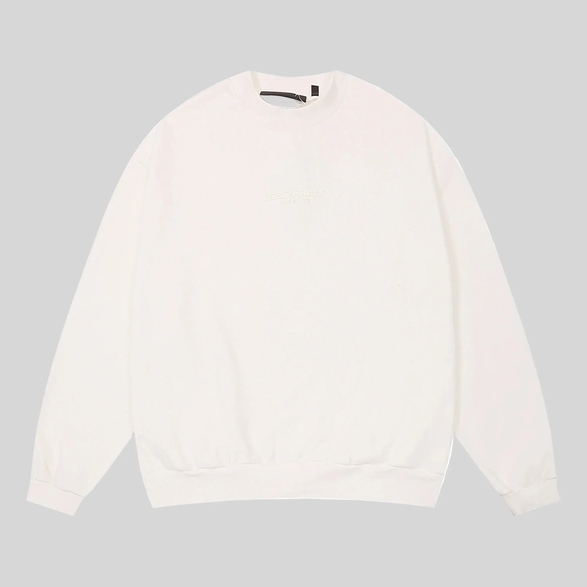 Fear of God Essentials cloud dance crewneck sweatshirt front view core fleece