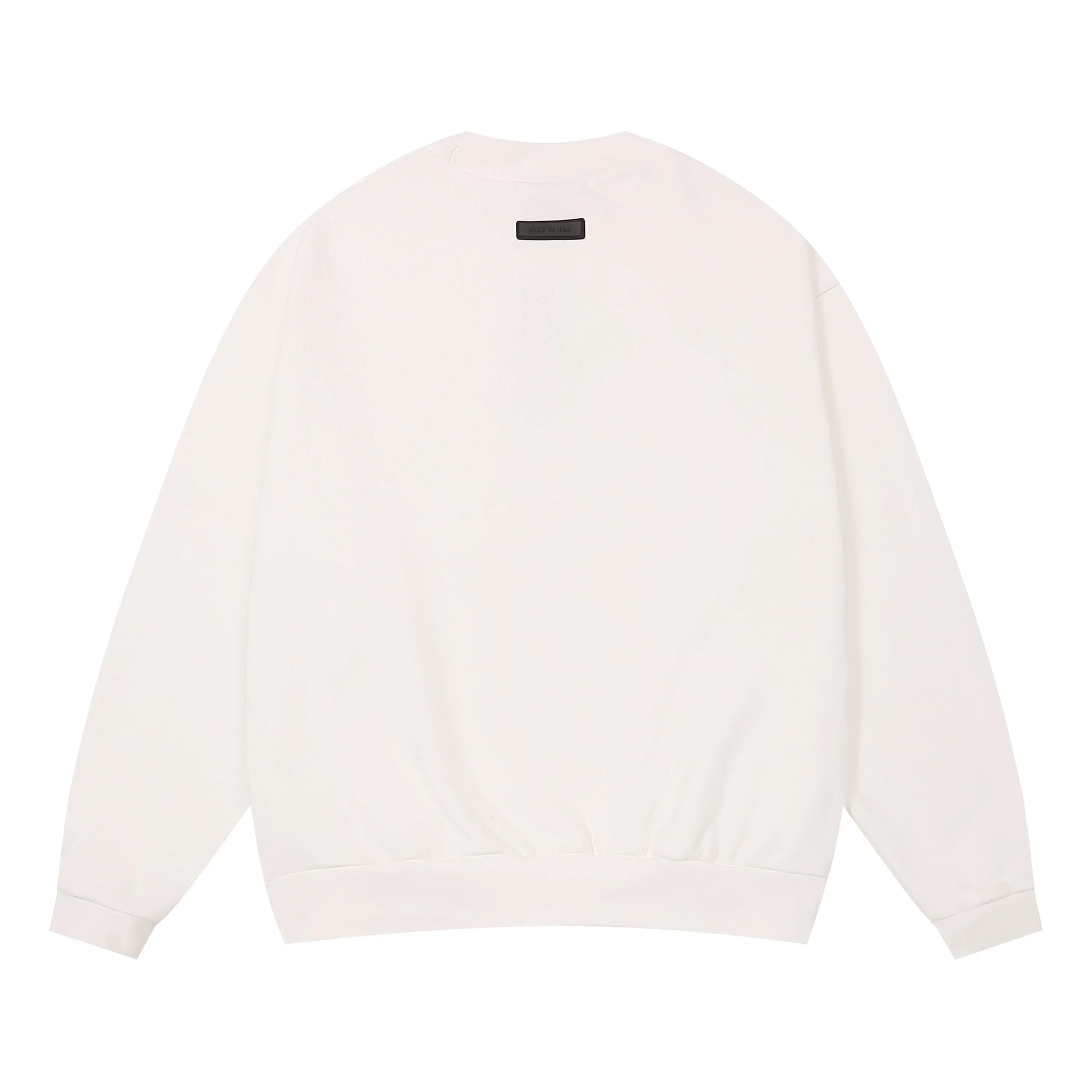 Essentials cloud dance sweatshirt back view beveled metallic logo branding