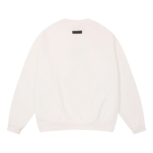 Essentials cloud dance sweatshirt back view beveled metallic logo branding