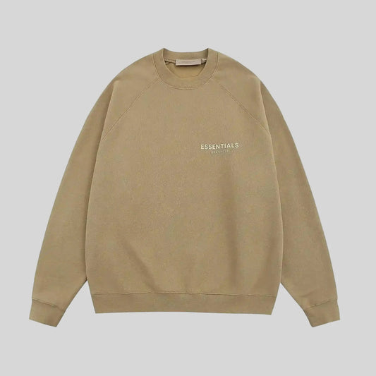 Fear of God Essentials dark beige crewneck sweatshirt front view core fleece