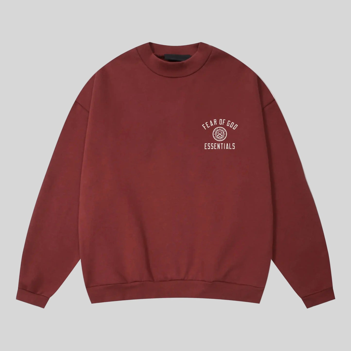 Fear of God Essentials dark chestnut crewneck sweatshirt front view core fleece