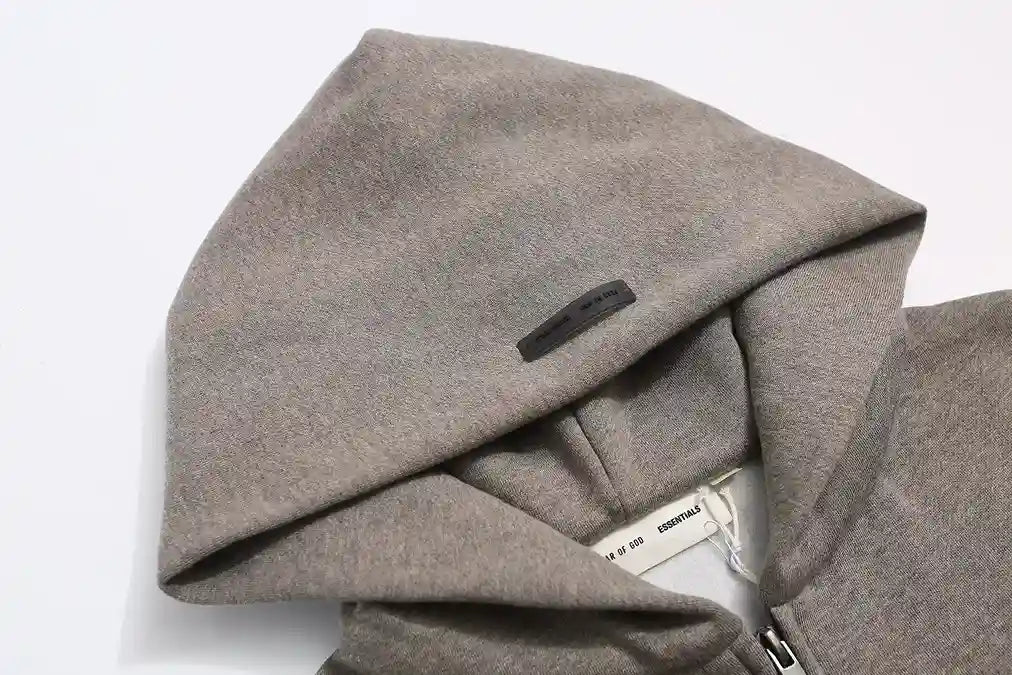 Essentials Clothing Fear Of God Dark Heather Oatmeal Zip Hoodie