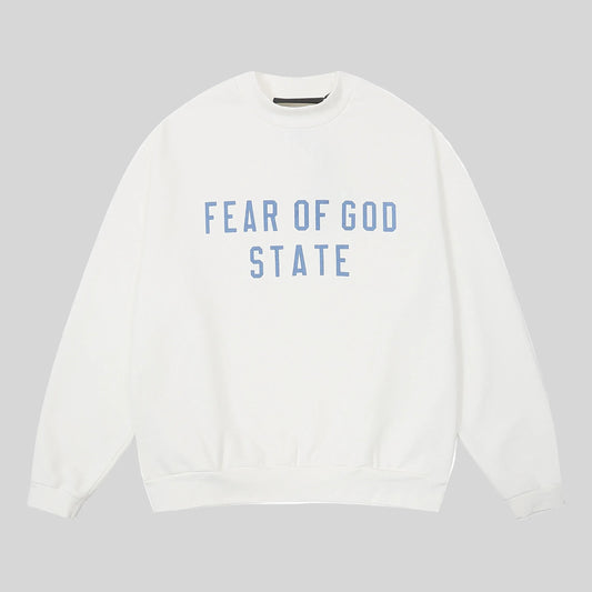 Fear of God Essentials eggshell crewneck sweatshirt front view core fleece