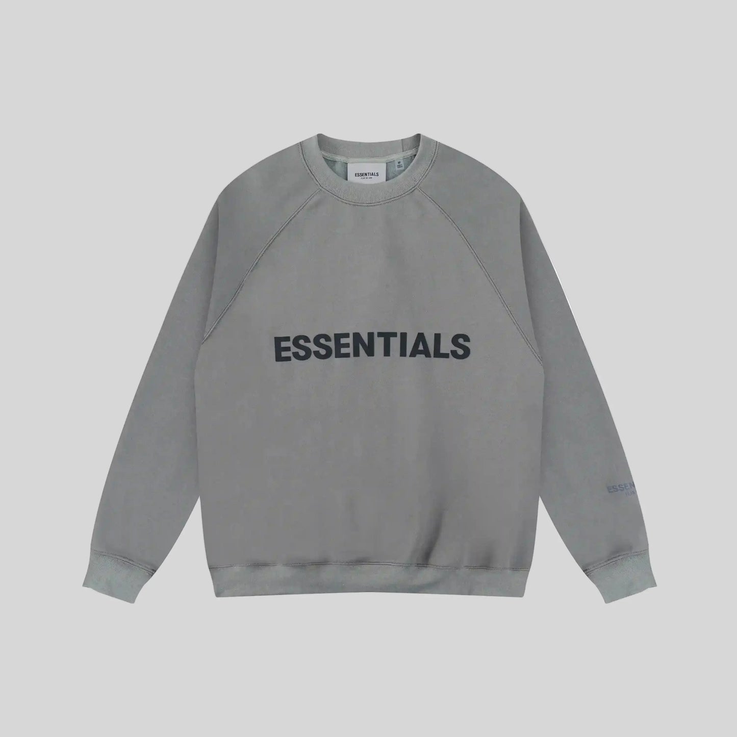 Fear of God Essentials grey crewneck sweatshirt front view core fleece
