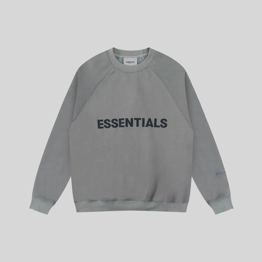 Fear of God Essentials grey crewneck sweatshirt front view core fleece