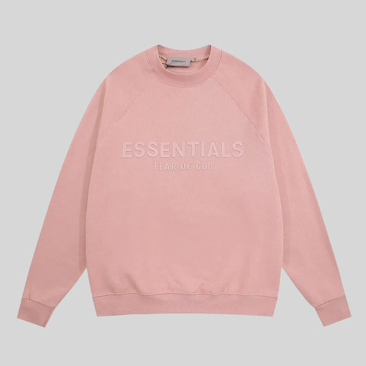 Fear of God Essentials pink sweatshirt front view classic fit crewneck