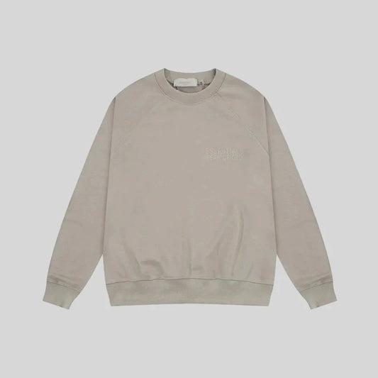 Fear of God Essentials heathered grey crewneck sweatshirt front view core fleece