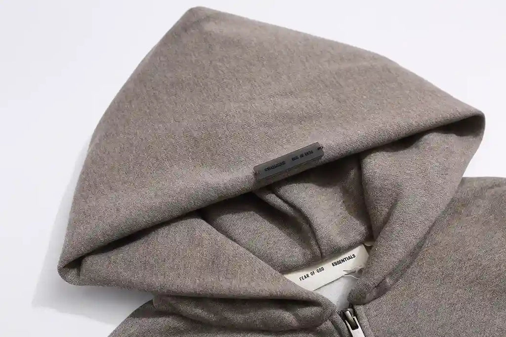 Essentials FOG Zip Dark Heathered Oatmeal Hoodie