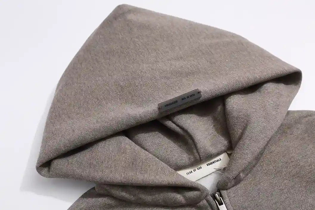 Essentials FOG Zip Dark Heathered Oatmeal Hoodie