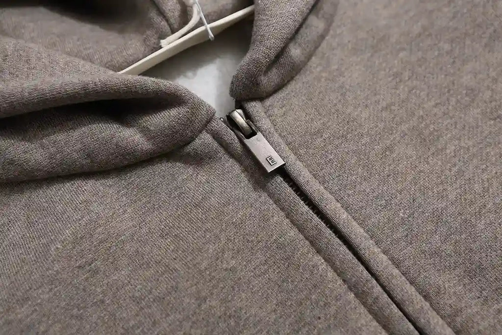 Essentials FOG Zip Dark Heathered Oatmeal Hoodies