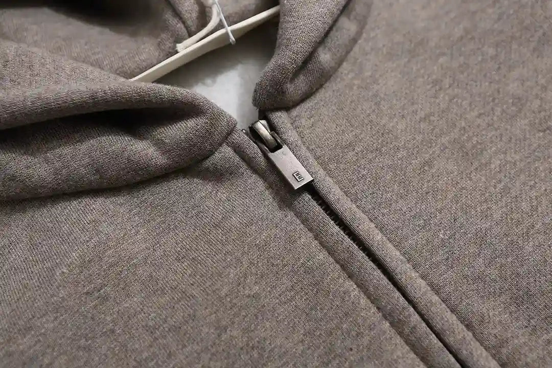 Essentials FOG Zip Dark Heathered Oatmeal Hoodies