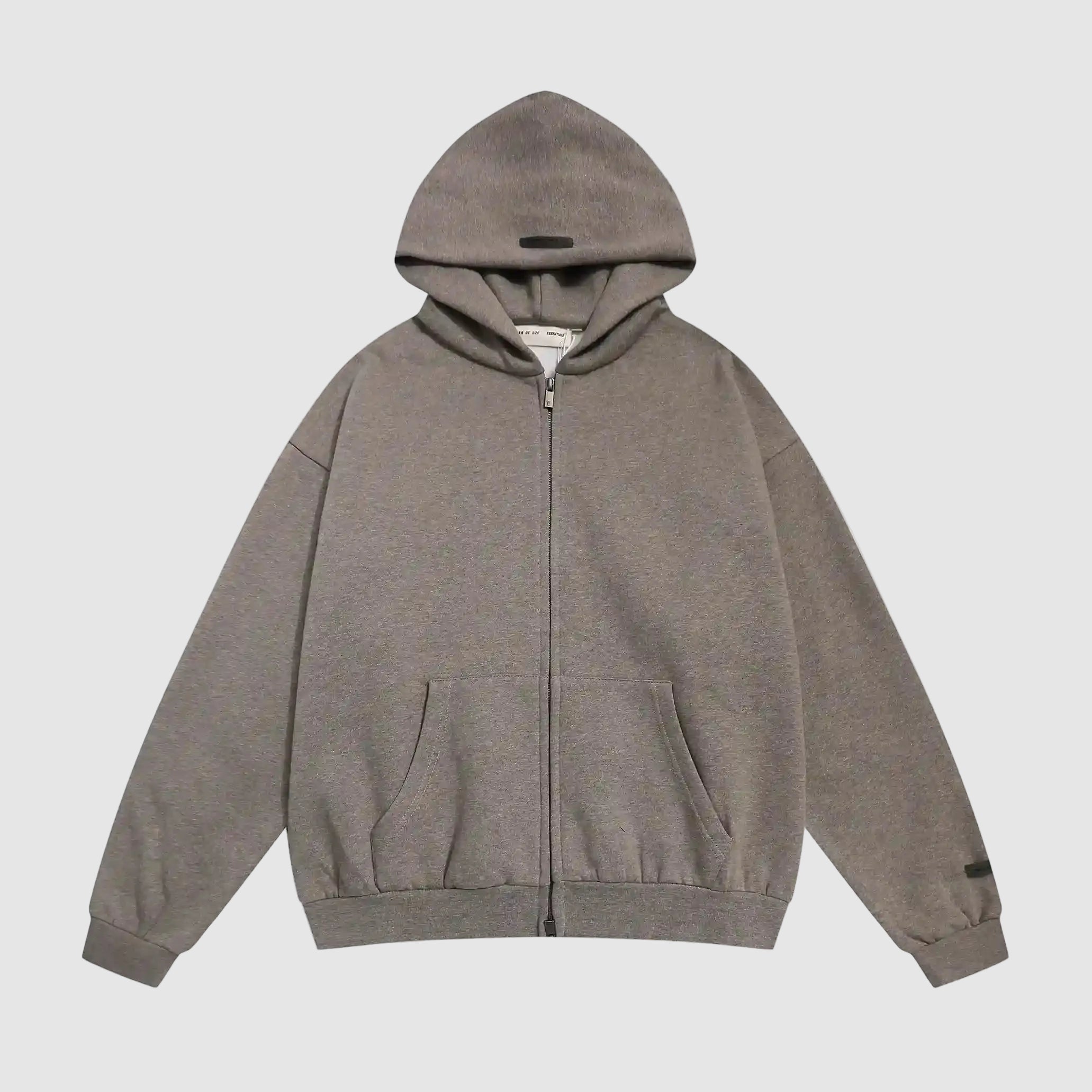 Essentials Fear Of God Dark Heather Oatmeal Zip Hoodie