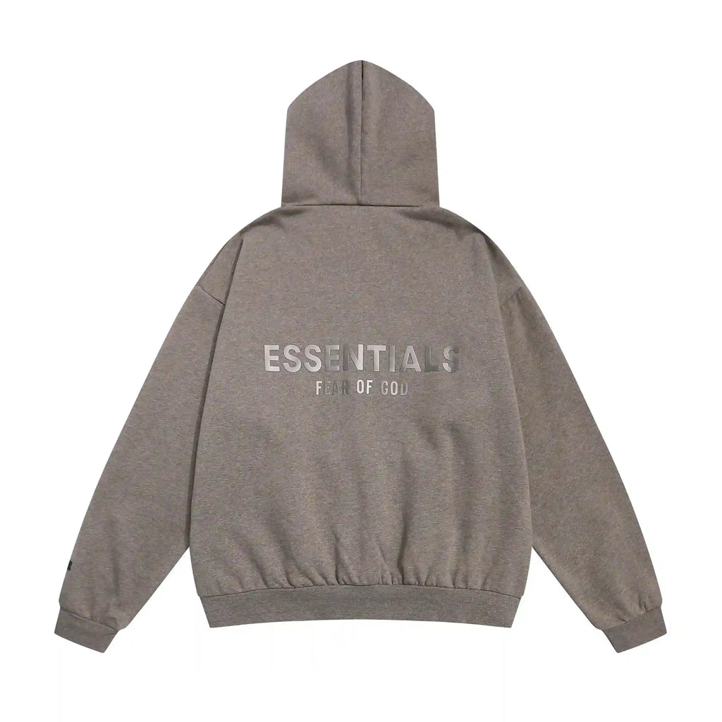 Essentials Fear Of God Dark Heather Oatmeal Zip Hoodies