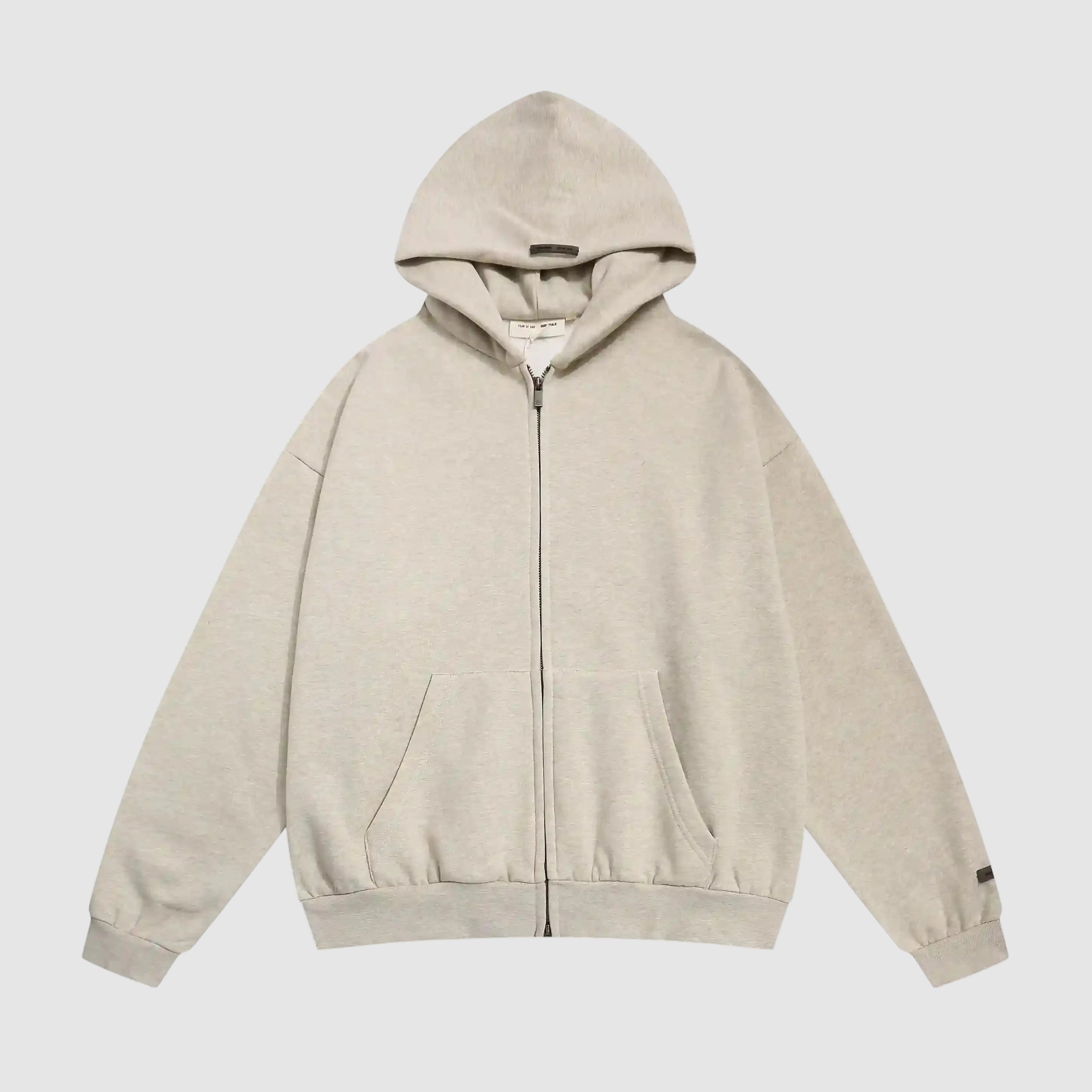 Essentials Fear Of God Light Heather Oatmeal Zip Hoodie