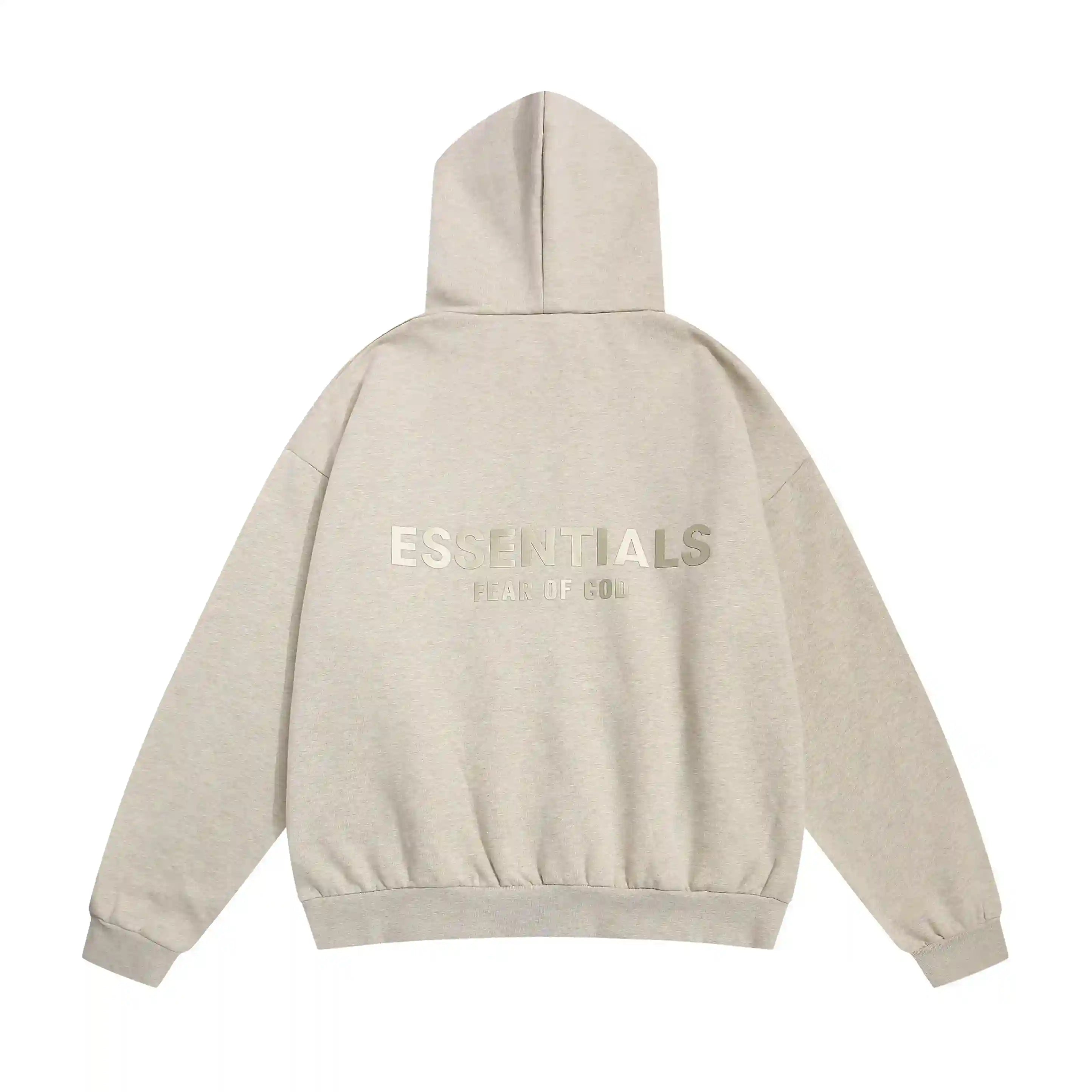 Essentials Fear Of God Light Heather Oatmeal Zip Hoodies