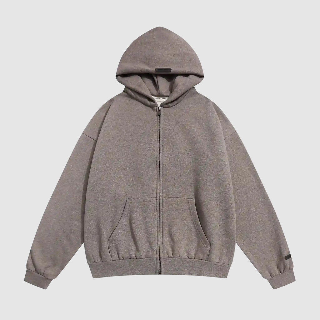 Essentials Fear Of God Zip Dark Heathered Oatmeal Hoodie
