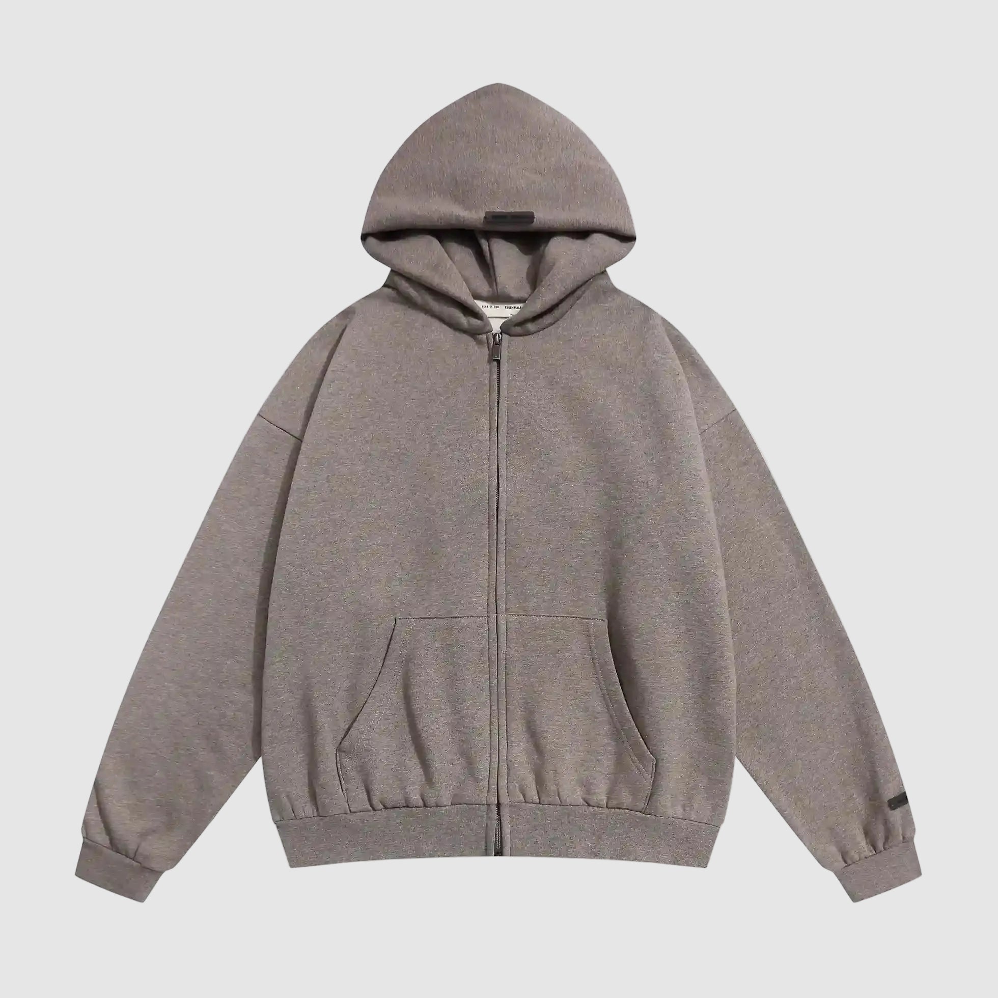 Essentials Fear Of God Zip Dark Heathered Oatmeal Hoodie