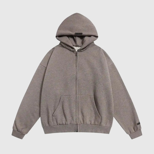 Essentials Fear Of God Zip Dark Heathered Oatmeal Hoodie