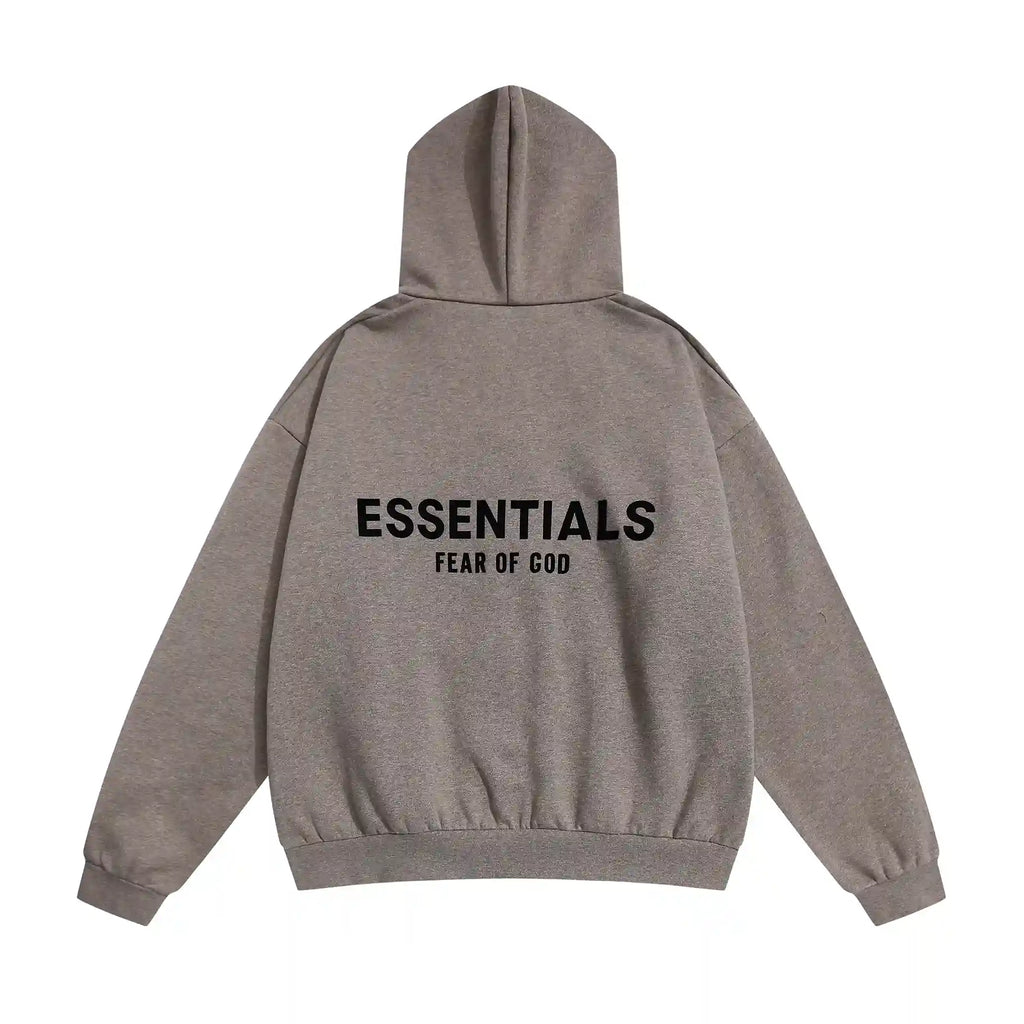 Essentials Fear Of God Zip Dark Heathered Oatmeal Hoodies