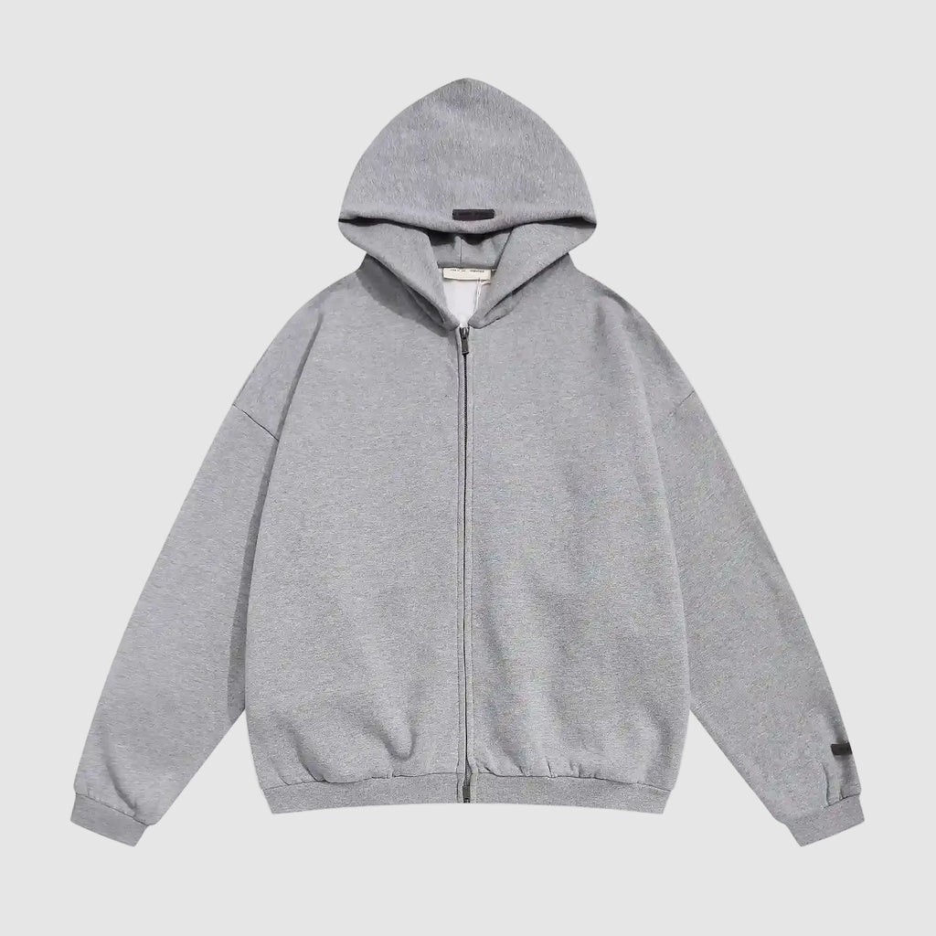 Essentials Fear Of God Zip Gray Hoodie