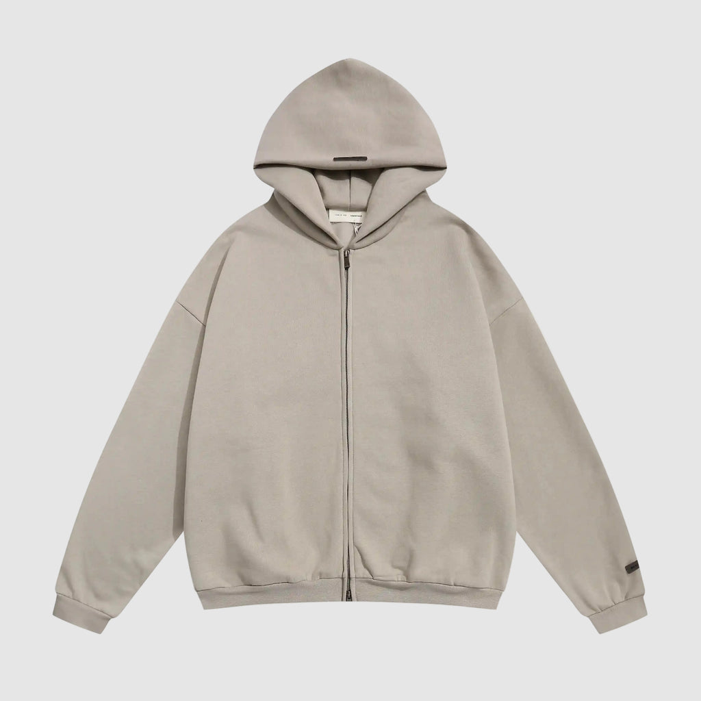 Essentials Fear Of God Zip Heathered Gray Hoodie