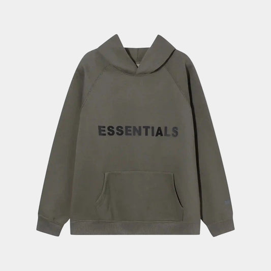 essentials dark heather grey hoodie relaxed fit streetwear