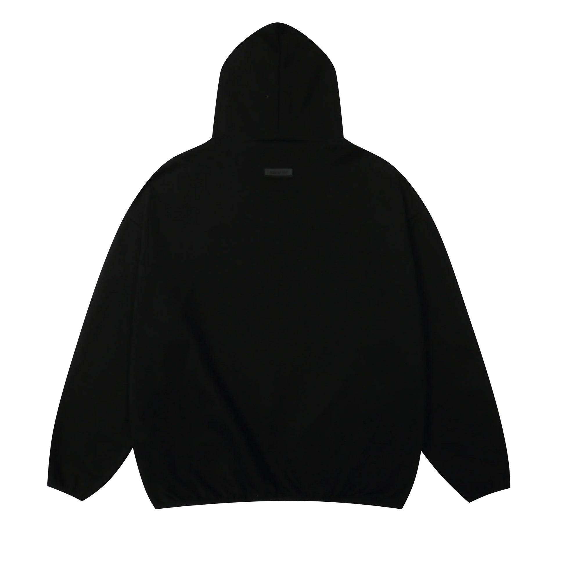 Black Essentials joggers soft-touch rubberized logo on leg close-up