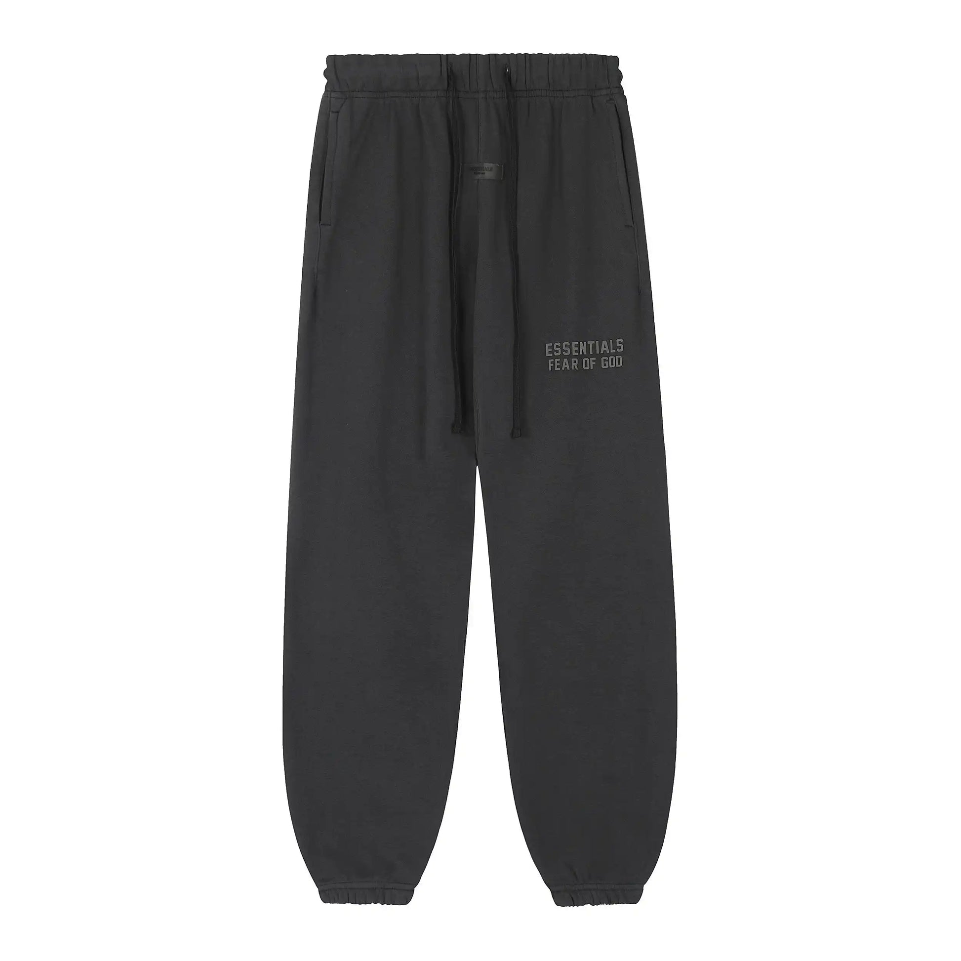Fear of God Essentials black tracksuit back view hood and joggers