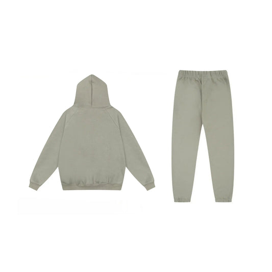 Essentials tracksuit heathered grey angled view relaxed fit set