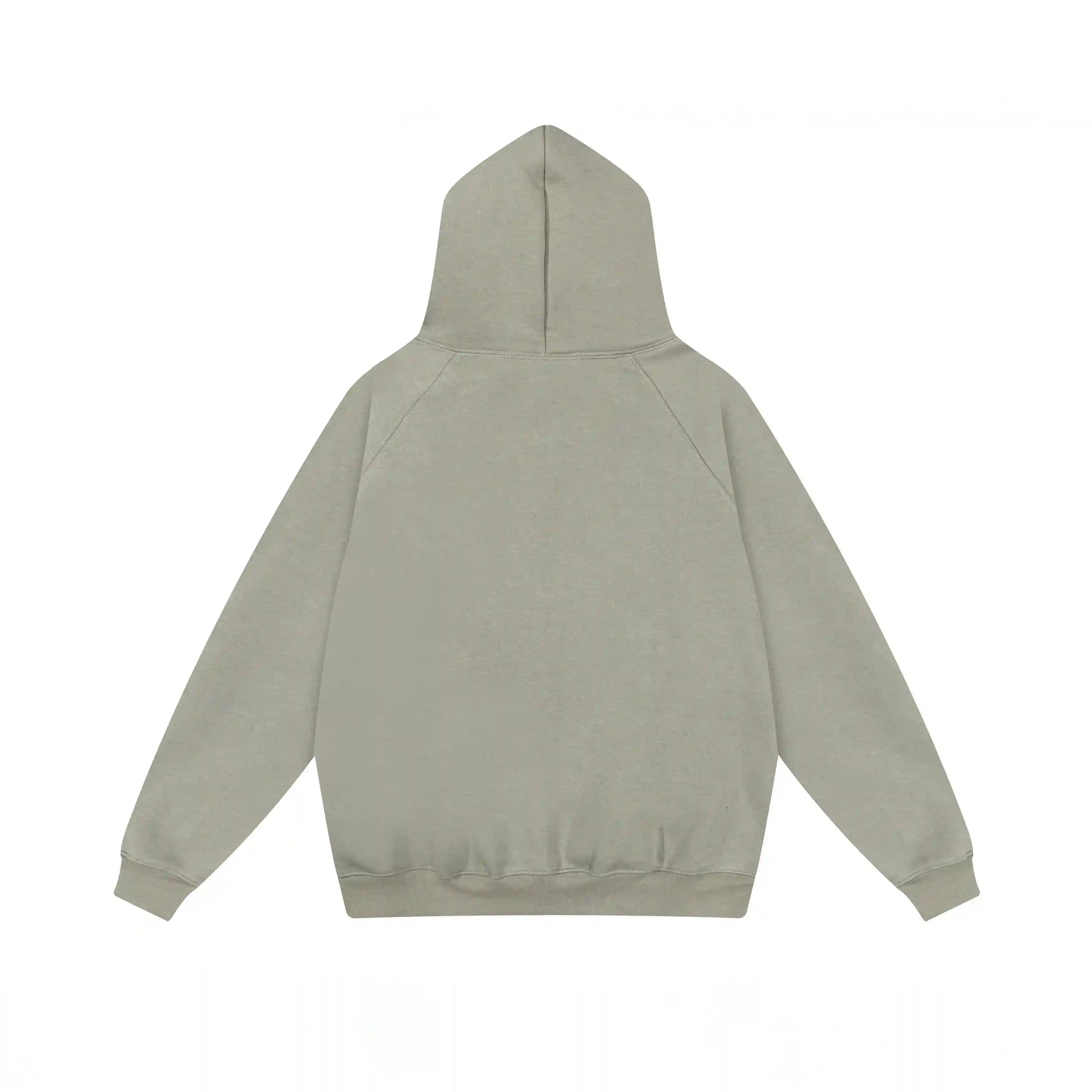 Heathered grey Essentials hood rubberized label detail close-up